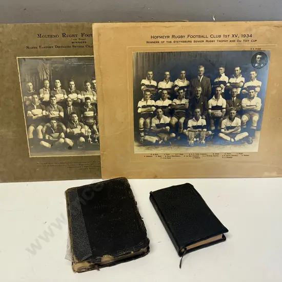 Pair of Vintage DIE BYBBL - Bibles In Afrikaans 1956 With 1928 & 1934 South African Club Rugby Team Photos