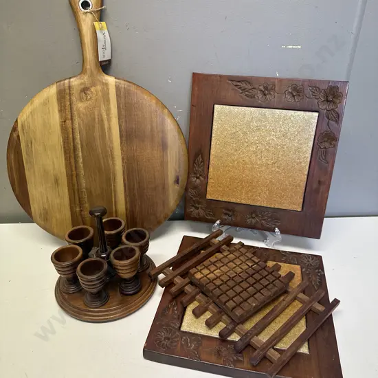Assorted Wooden Ware, Hot Plates Etc