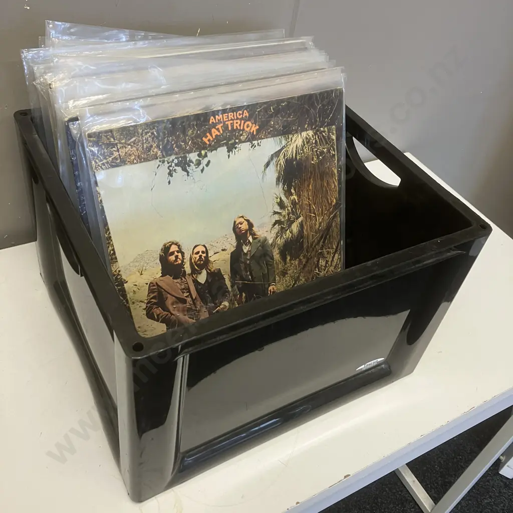 Black Bin of 35 Vinyl LPs Image 1++