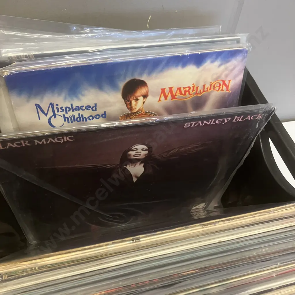 Black Bin of 35 Vinyl LPs Image 1++