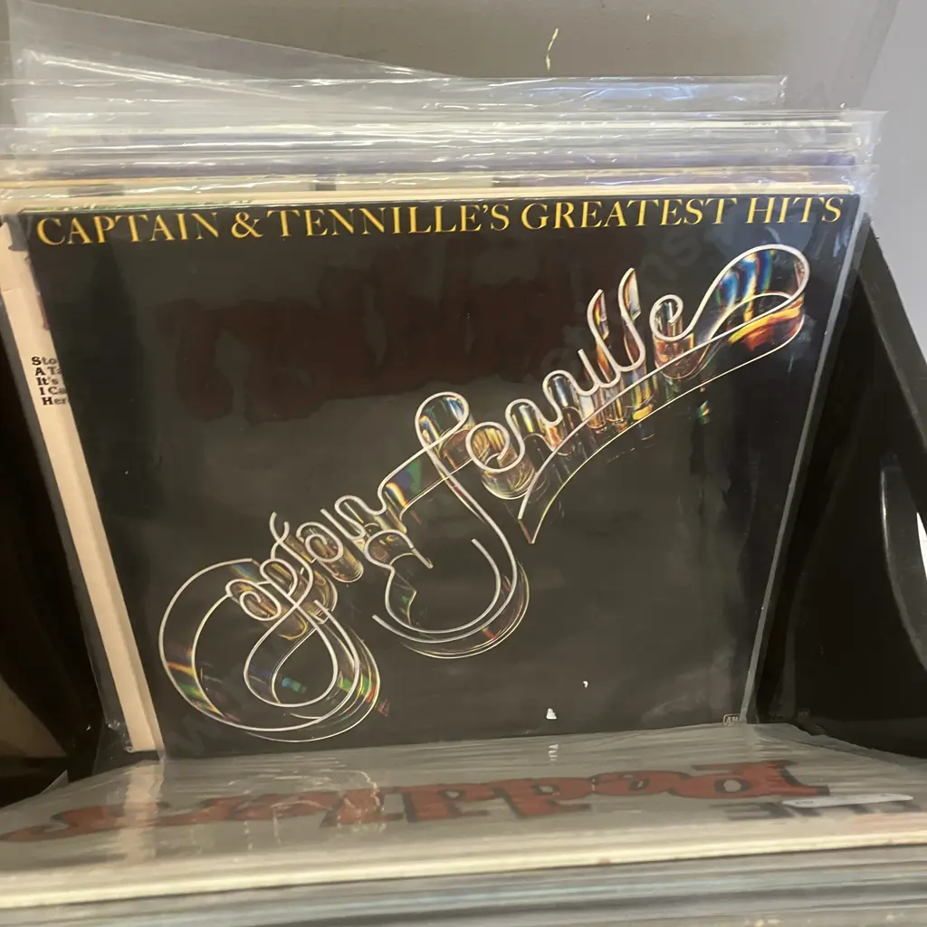 Black Bin of 35 Vinyl LPs Image 1++