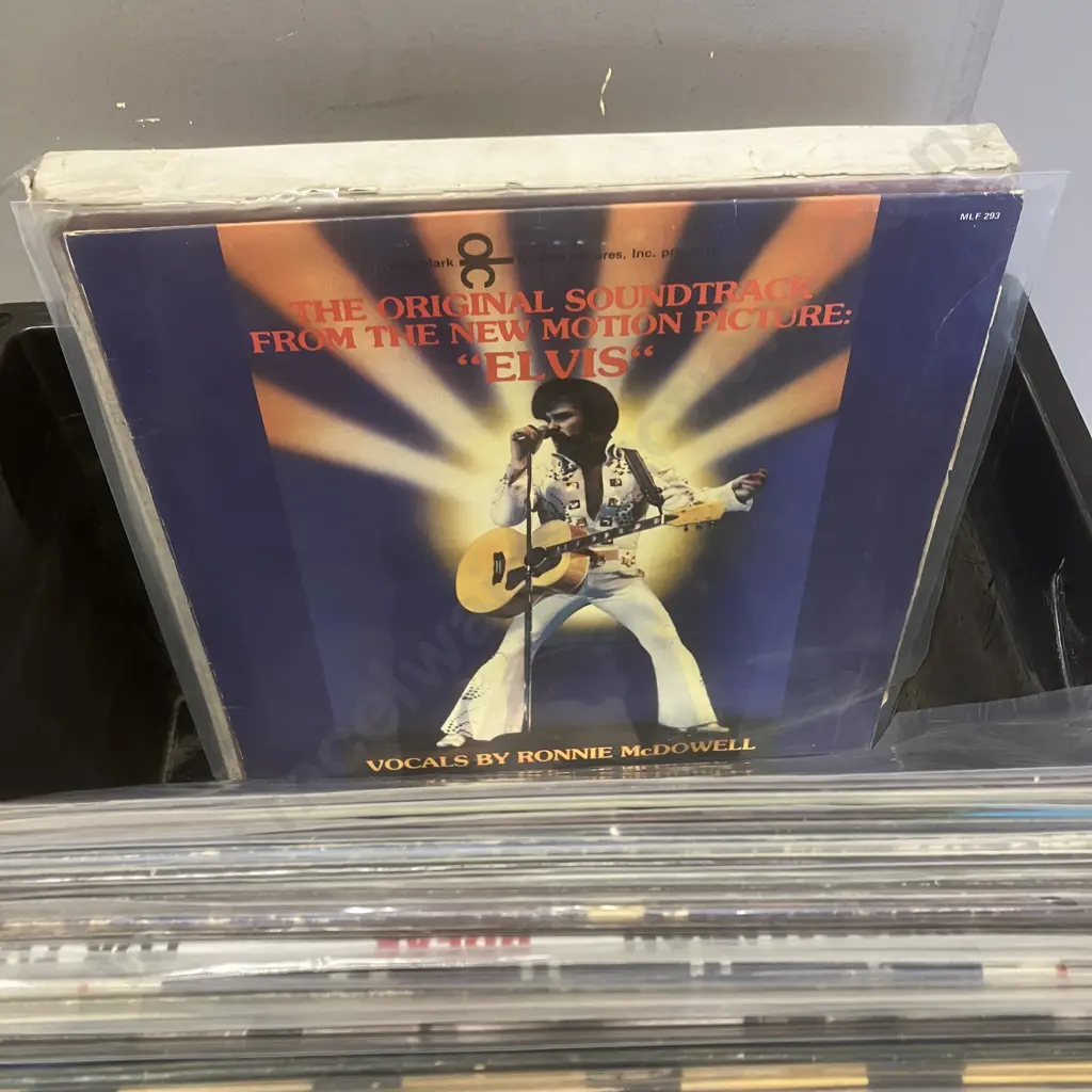 Black Bin of 36 Vinyl LPs Image 1++