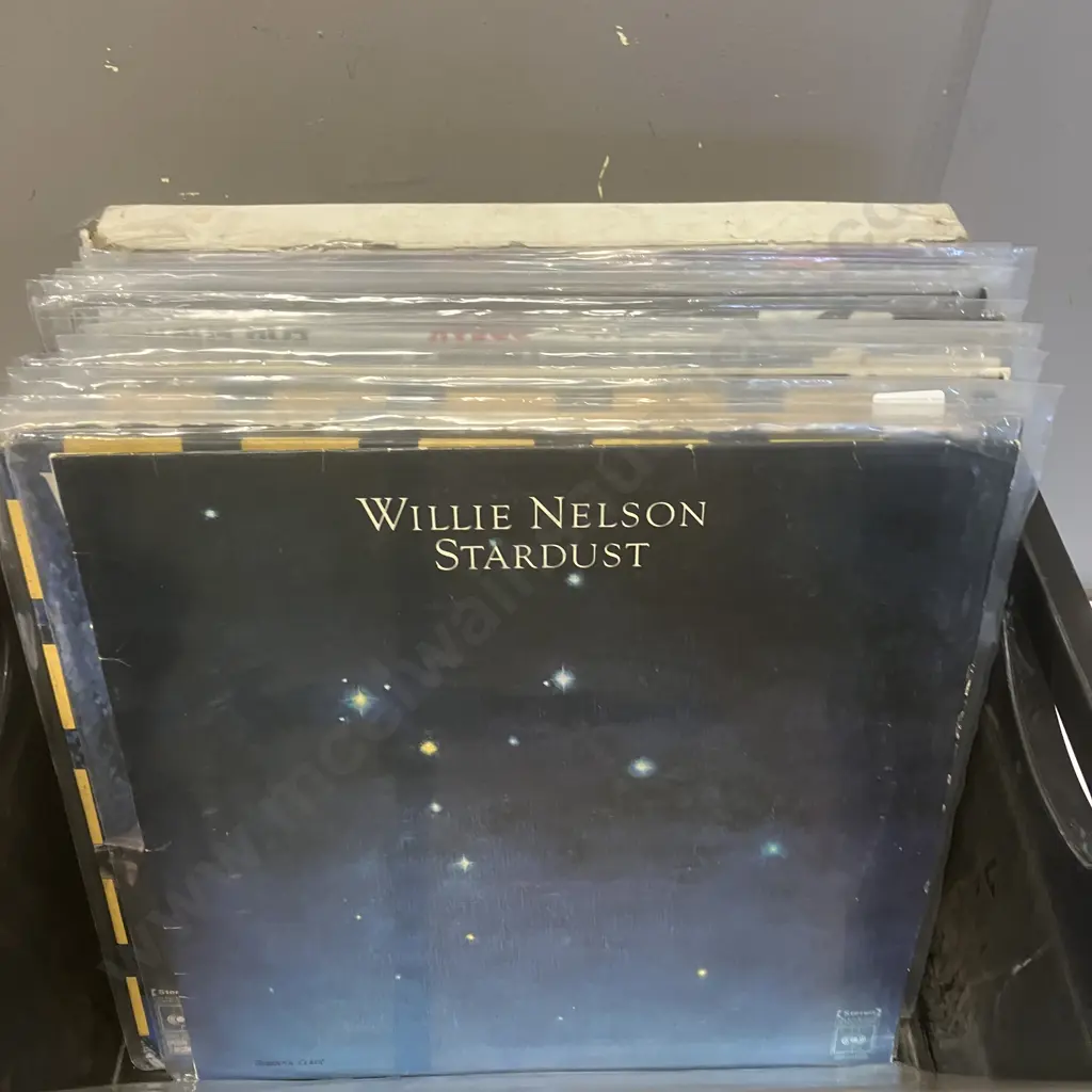 Black Bin of 36 Vinyl LPs Image 1++