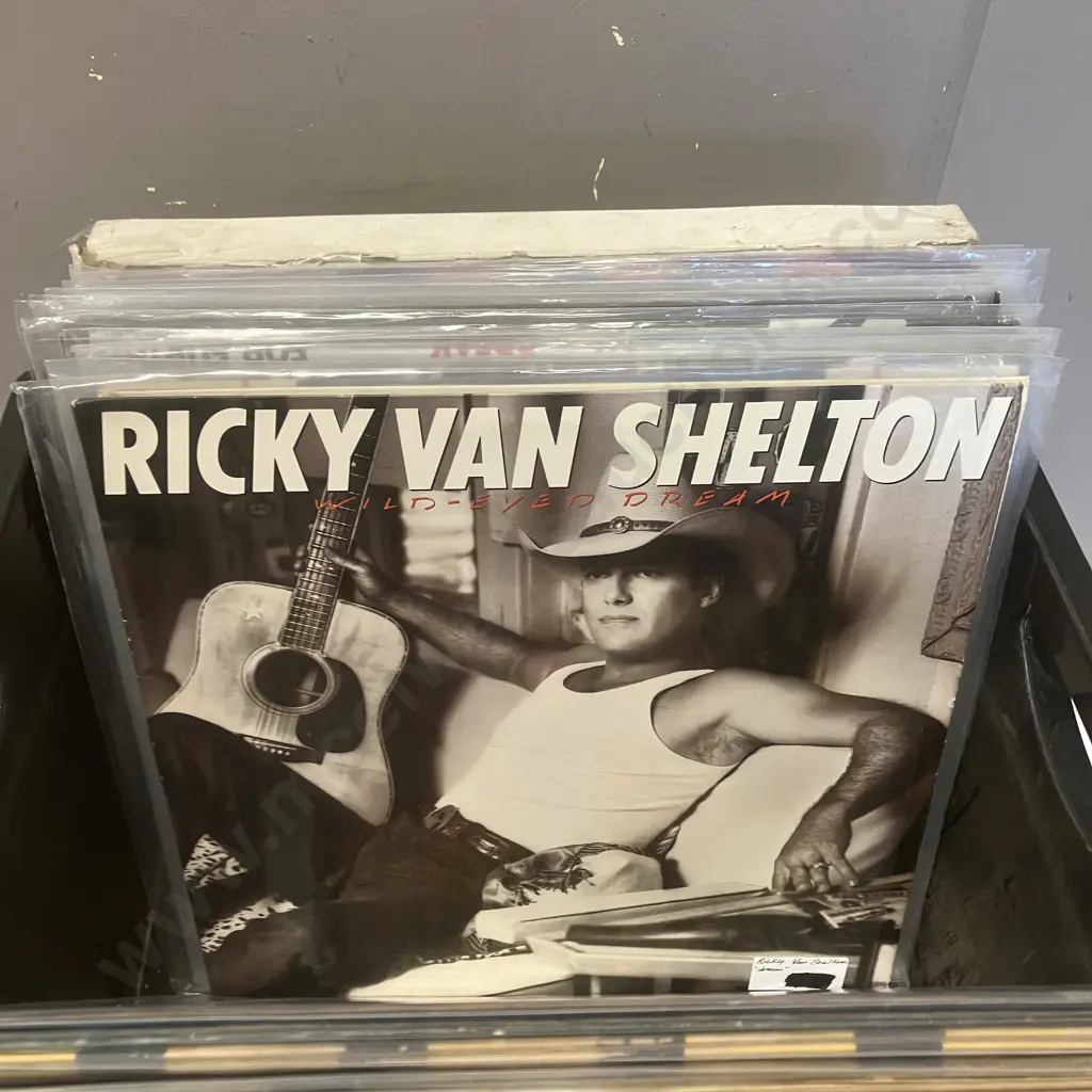 Black Bin of 36 Vinyl LPs Image 1++