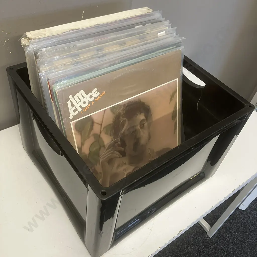 Black Bin of 36 Vinyl LPs Image 1++