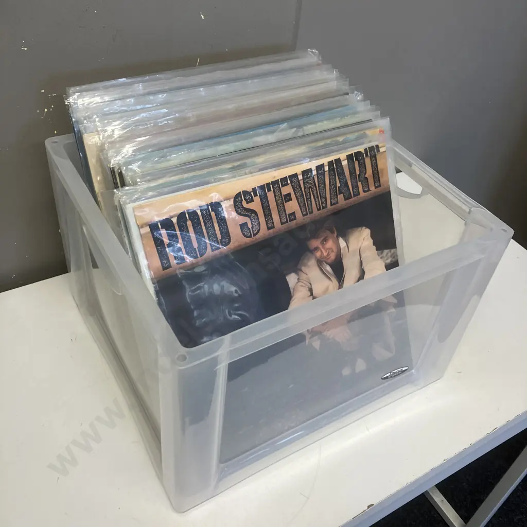Clear Bin of 50 Vinyl LPs Image 1++