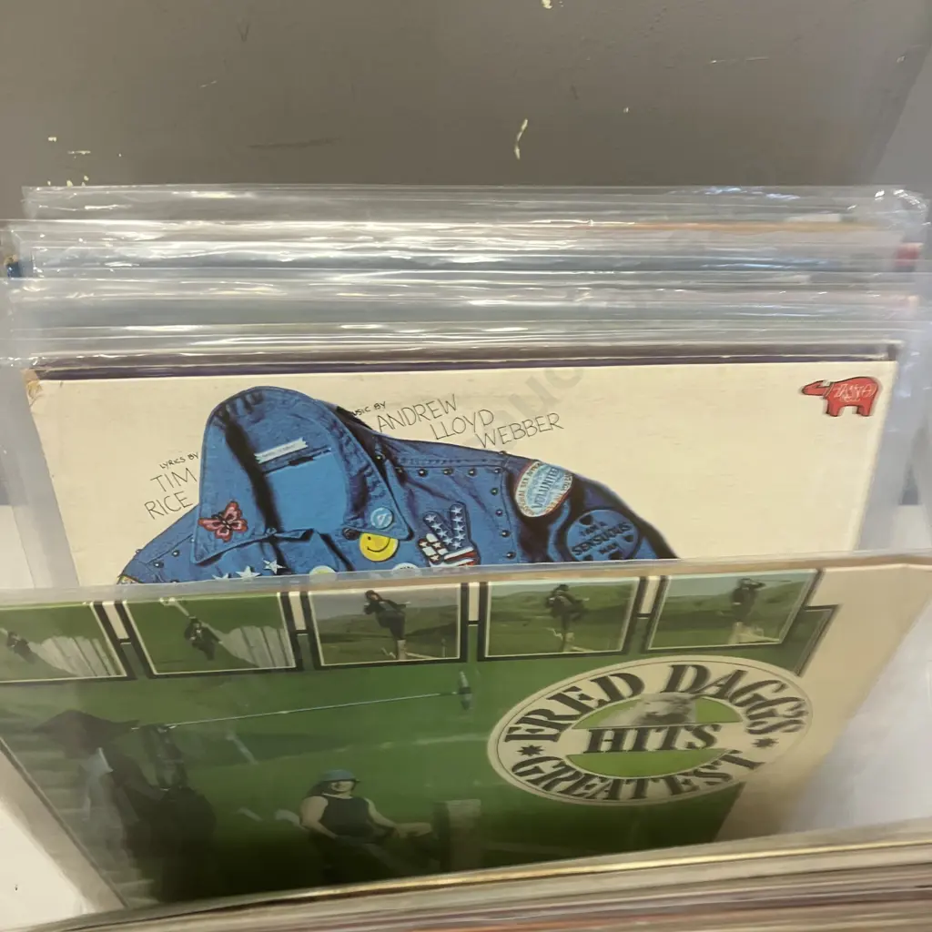 Clear Bin of 50 Vinyl LPs Image 1++