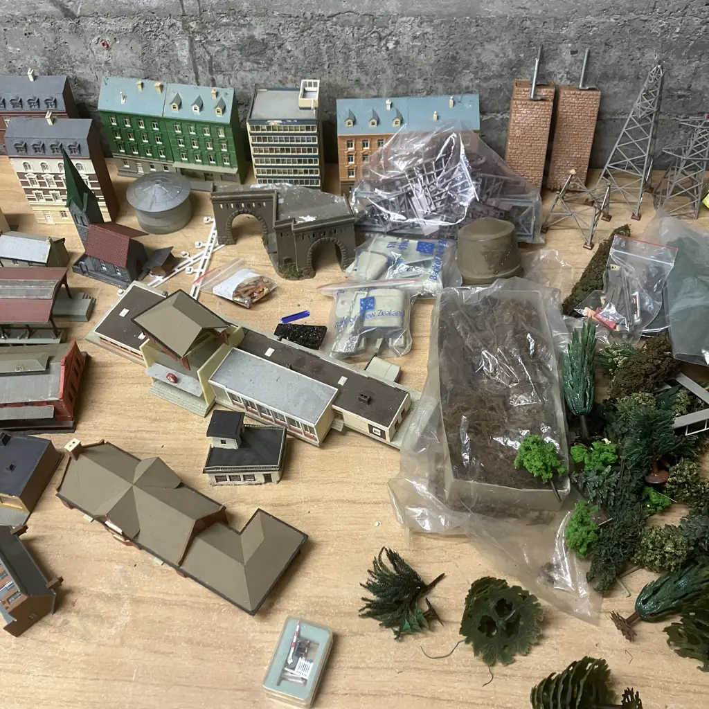 Large Assortment Model Railway Buildings, Trees Etc Image 1++