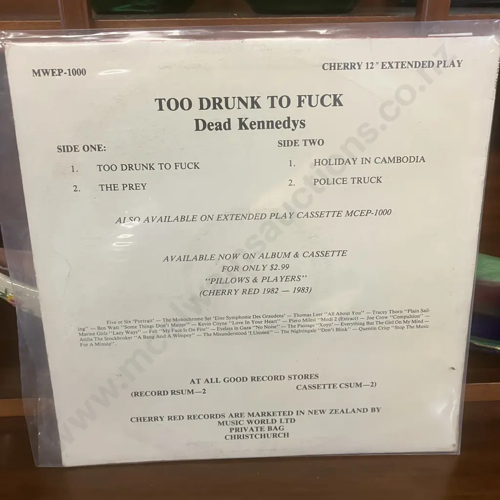 Dead Kennedys - Too Drunk Too Fuck 1982 12" Vinyl LP, Cherry Red MWEP-1000 (Scarce New Zealand Pressing) Image 1++