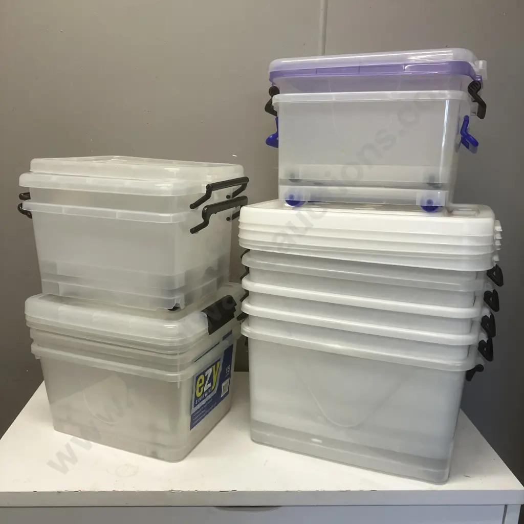 Lot of 12 Plastic Bins With Lids Image 1++