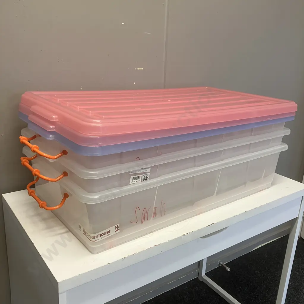 Lot of 3 Plastic Under Bed Bins With Lids Image 1++