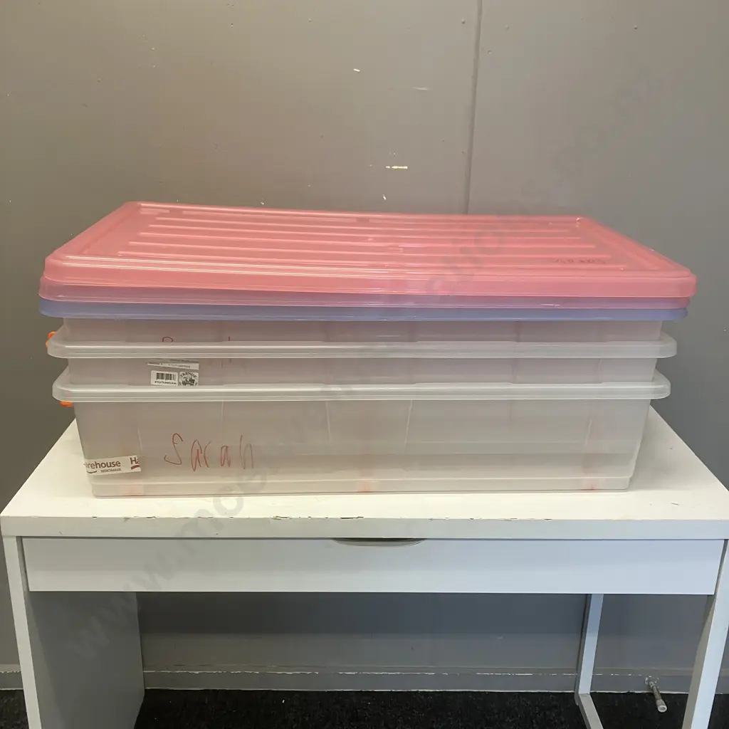 Lot of 3 Plastic Under Bed Bins With Lids Image 1++