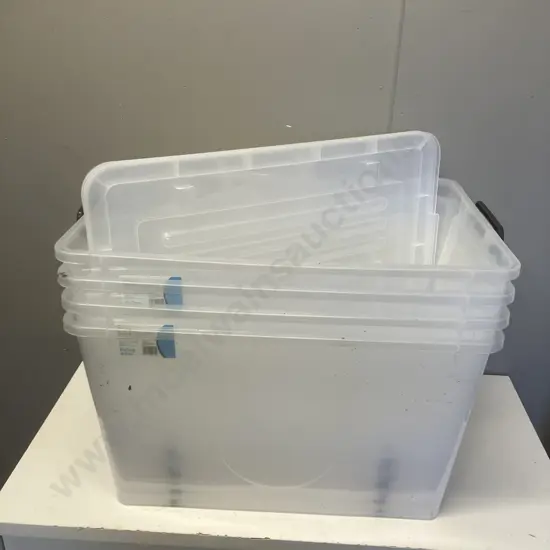 Four x 87 Litre Rolling Organisers With Lids. H38.5 W66.6 D45cm