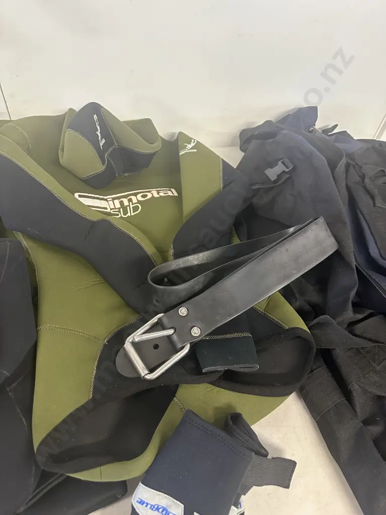 Selection Of Dive Gear Including Size 46 Simtotal Sub Wet Suit, Apollo XS 36-37 Flippers,Wild Blue Googles & Gloves Etc Image 1++