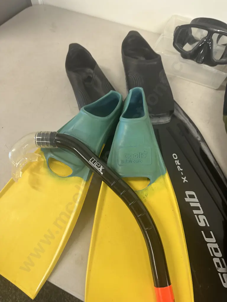 Selection Of Dive Gear Including Size 46 Simtotal Sub Wet Suit, Apollo XS 36-37 Flippers,Wild Blue Googles & Gloves Etc Image 1++