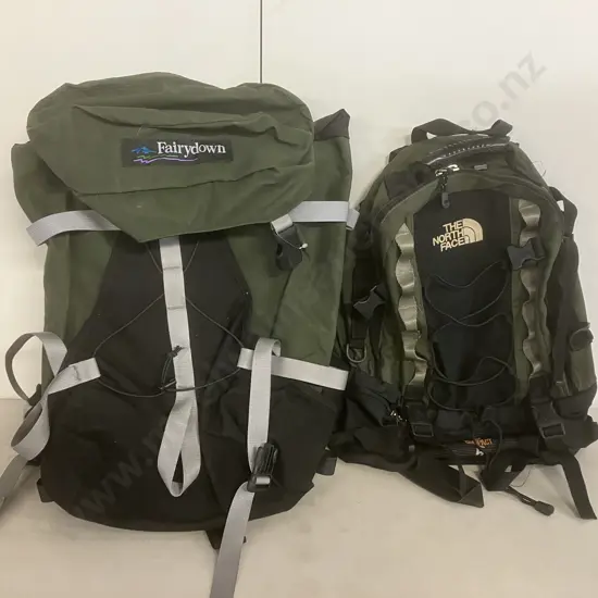 Back Packs x2 Black/Green Including Fairydown & The North Face