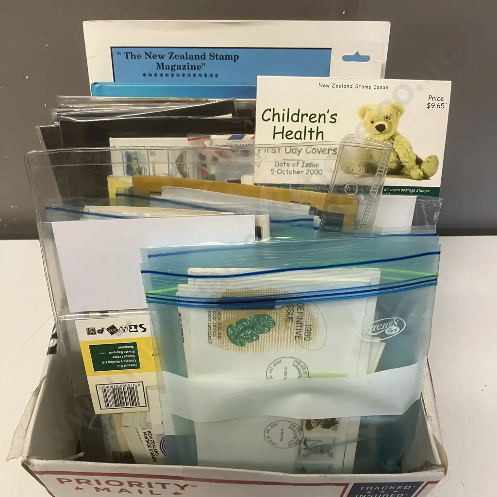 Box lot Assorted Stamps, FDC;s Catalogues Evc Image 1++