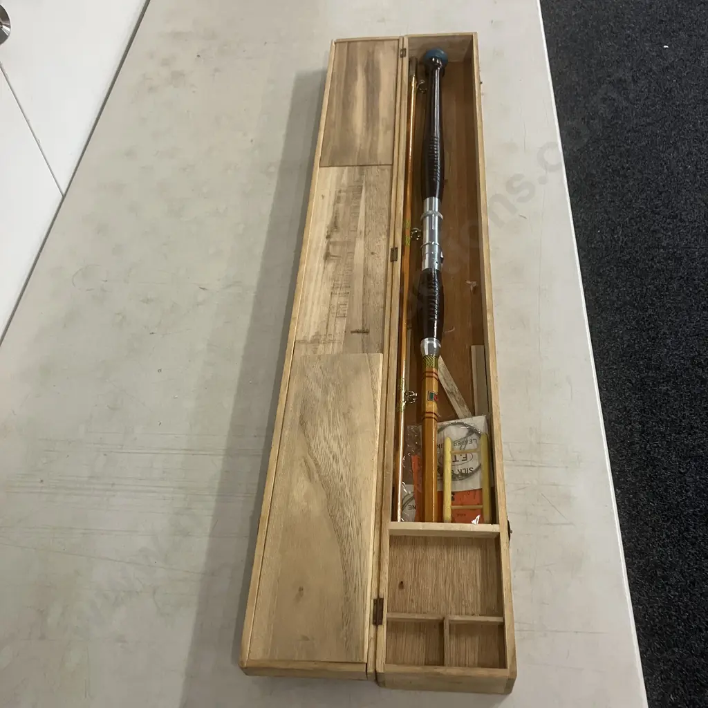 Vintage Cased Nippon Fishing Tackle (NFT) Bamboo Fly Rod , 2 Pce With Flies,  Made in Japan c: 1940's Image 1++