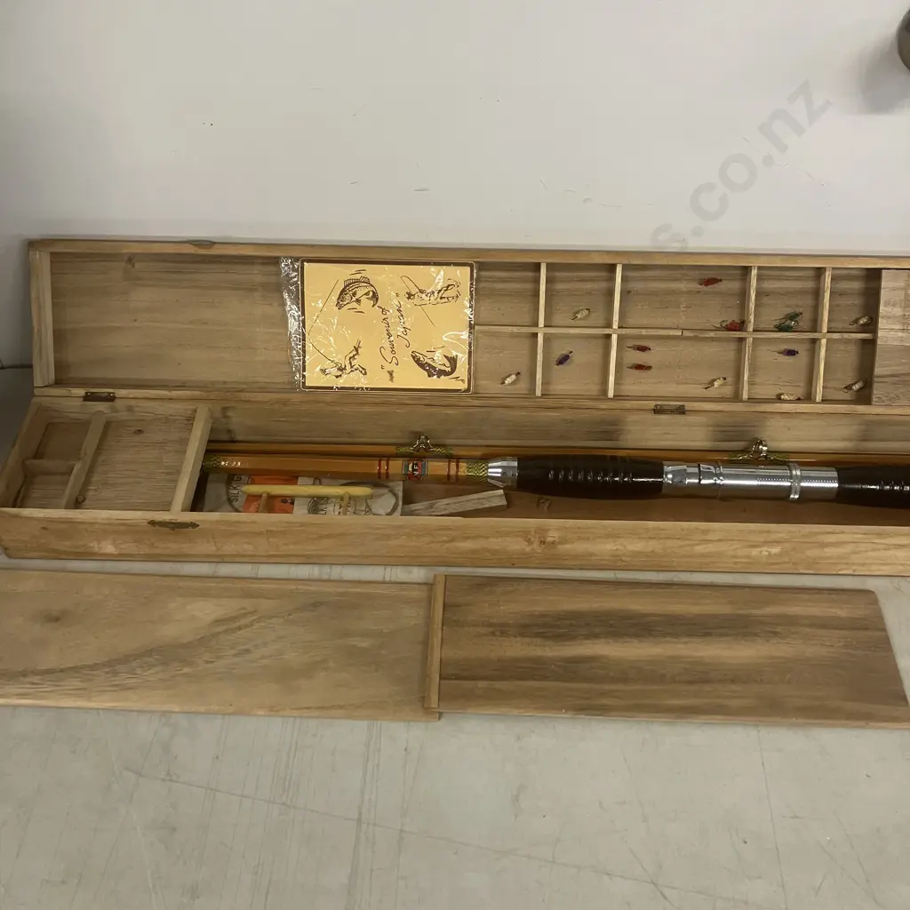 Vintage Cased Nippon Fishing Tackle (NFT) Bamboo Fly Rod , 2 Pce With Flies,  Made in Japan c: 1940's Image 1++