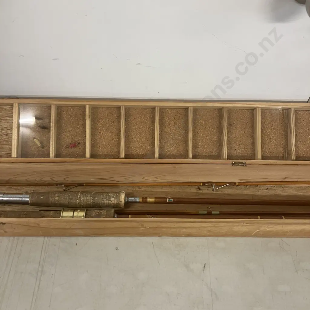 Vintage Cased Pair of Nippon Fishing Tackle (NFT) Bamboo Fly Rods, With Flies, Made in Japan c: 1940's Image 1++