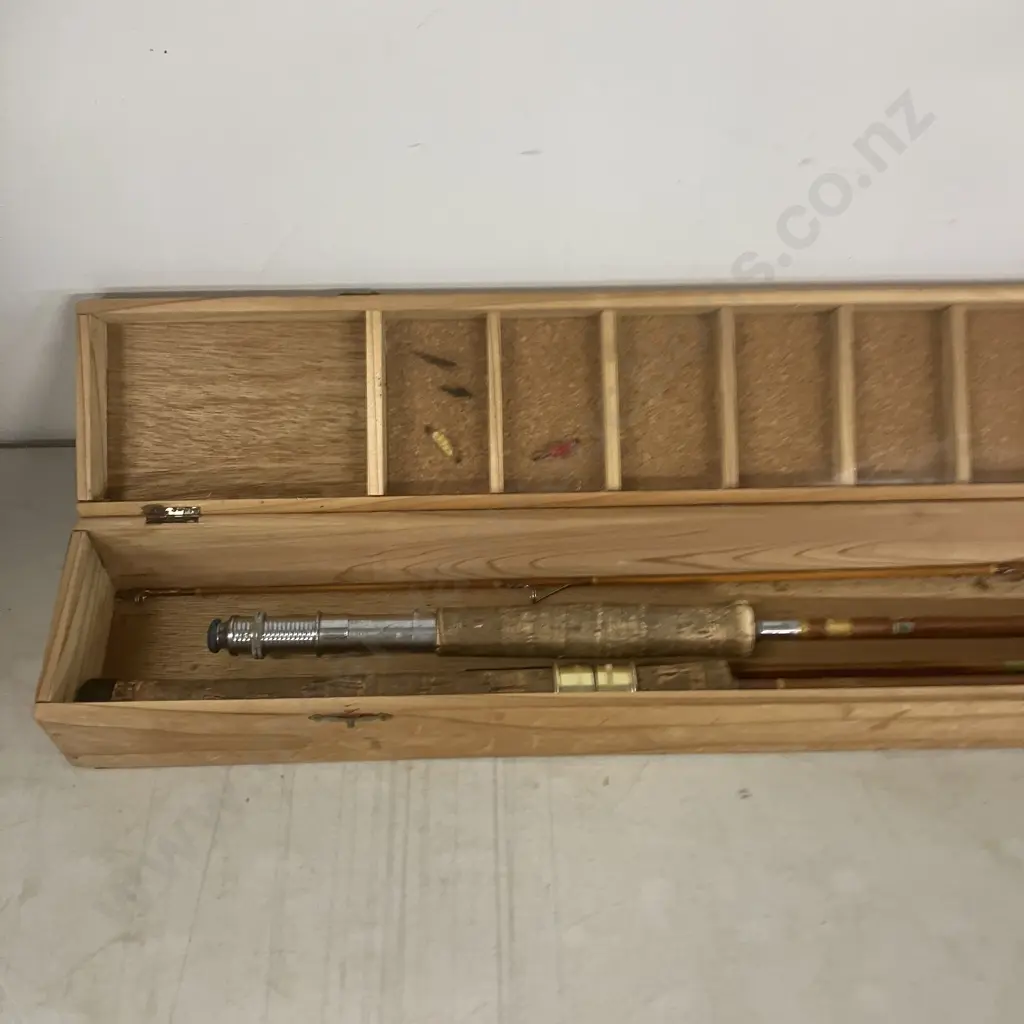 Vintage Cased Pair of Nippon Fishing Tackle (NFT) Bamboo Fly Rods, With Flies, Made in Japan c: 1940's Image 1++