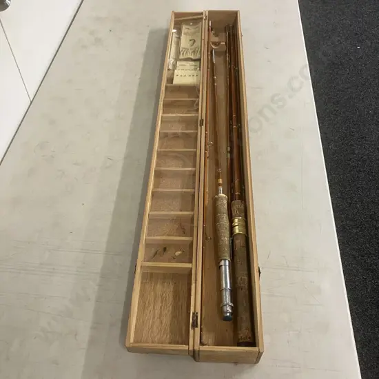 Vintage Cased Pair of Nippon Fishing Tackle (NFT) Bamboo Fly Rods, With Flies, Made in Japan c: 1940's