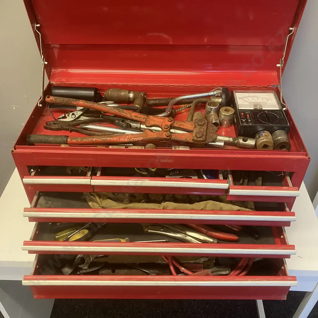 Red Metal 6 Drawer Tool Chest With Tools Image 1++
