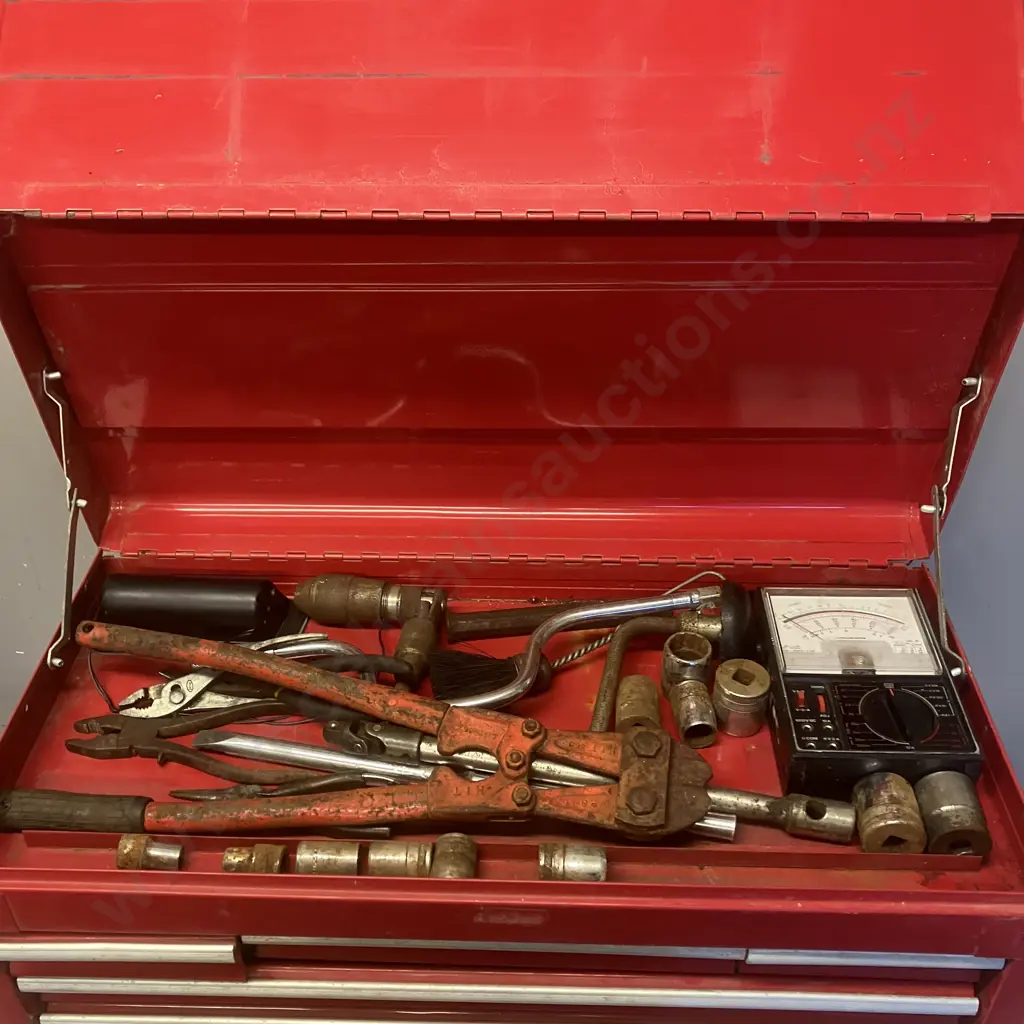 Red Metal 6 Drawer Tool Chest With Tools Image 1++