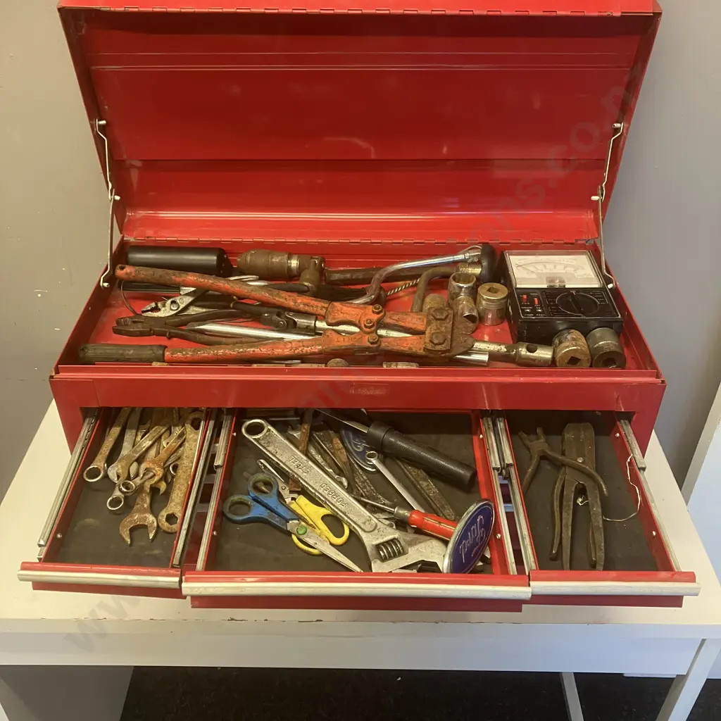 Red Metal 6 Drawer Tool Chest With Tools Image 1++