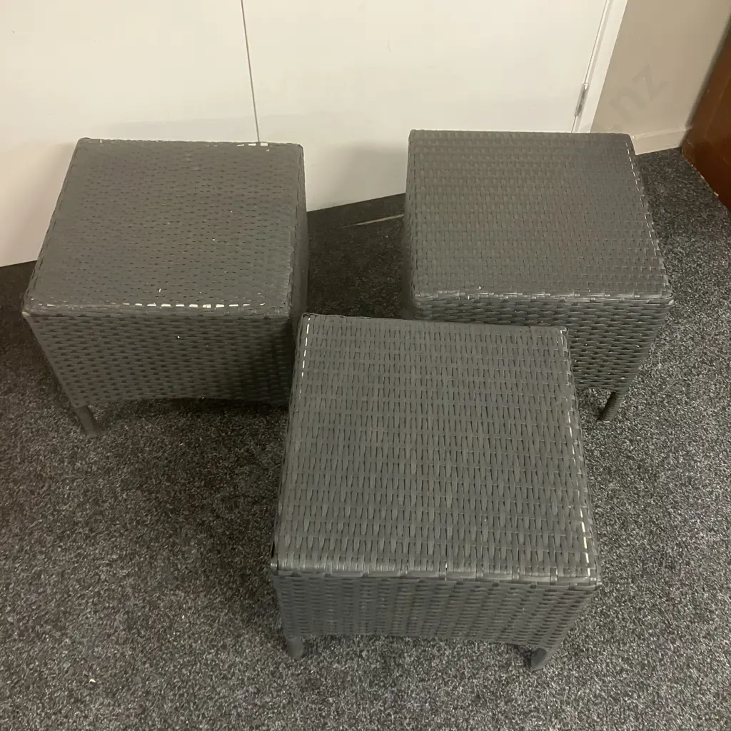 Set of Three Outdoor Rattan Square Stools. 41 x 45cm Image 1++
