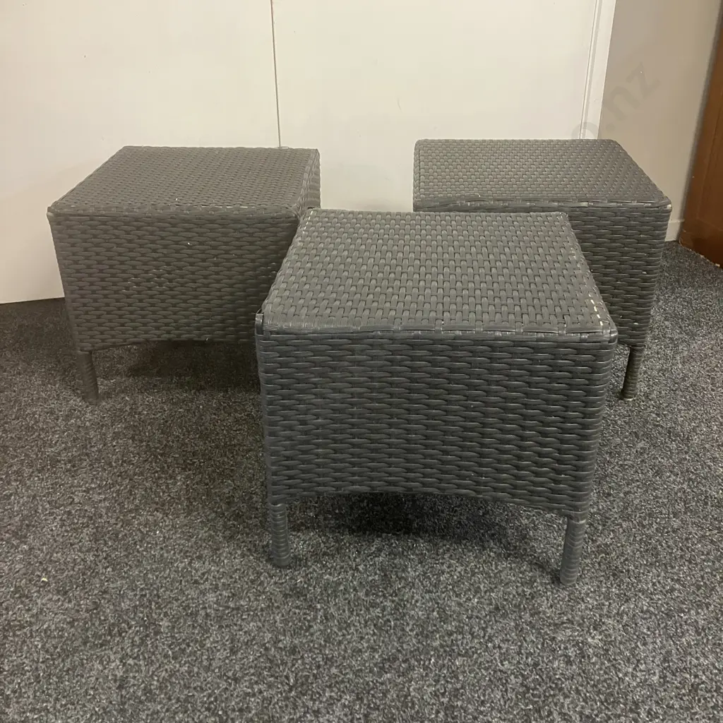 Set of Three Outdoor Rattan Square Stools. 41 x 45cm Image 1++