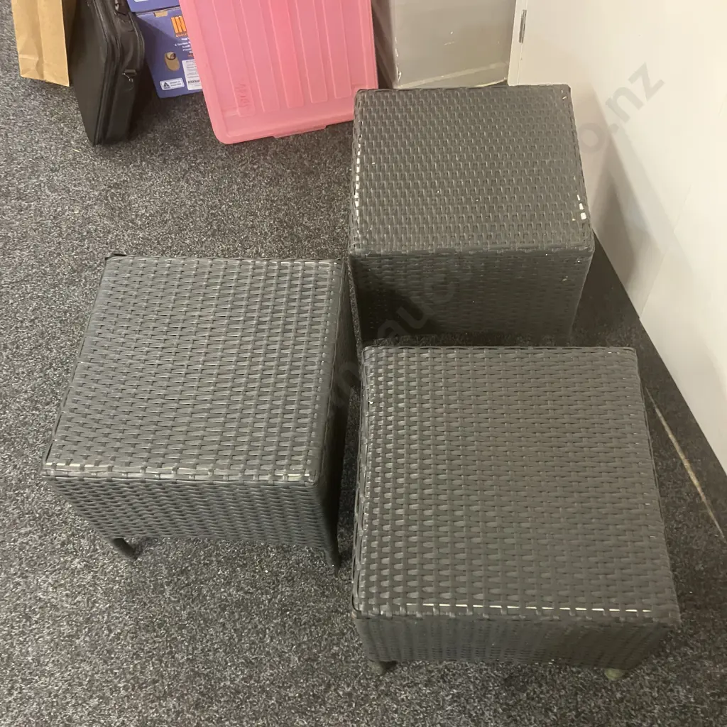Set of Three Outdoor Rattan Square Stools. 41 x 45cm Image 1++