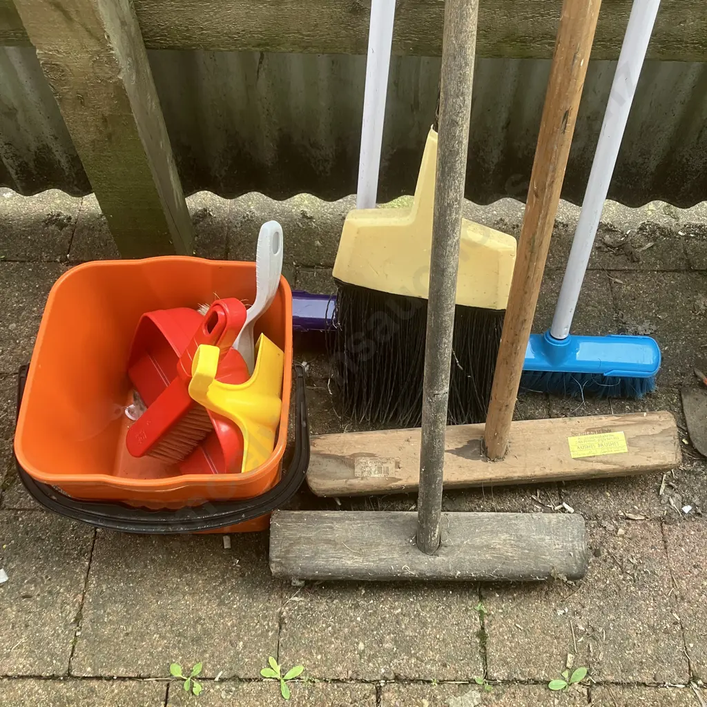 Brooms & Bucket With Dustpans Image 1++