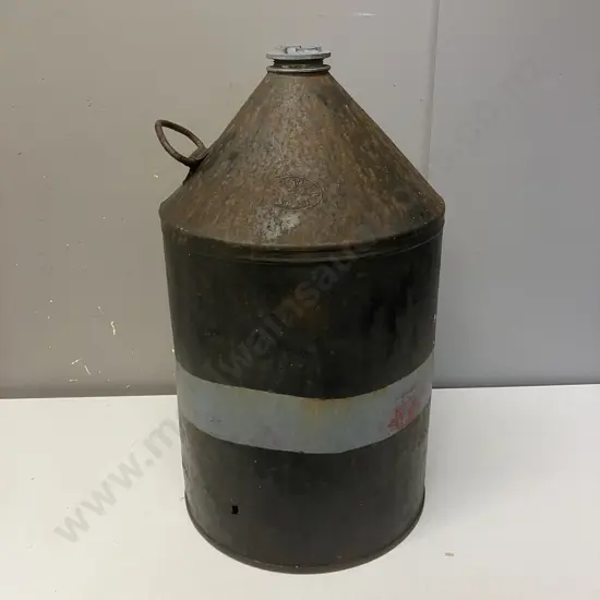 Vintage Round Tin Fuel Can By FEAVER MAKER, LONDON. H 50cm (As Found Condition)