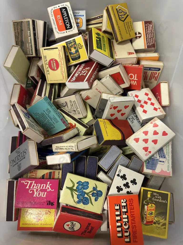 Clear Bin Of Assorted Vintage Match Boxes Image 1++