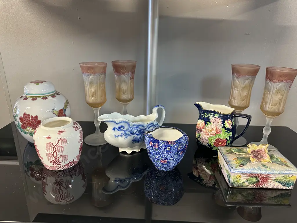 Assorted China & Glass Items Including Ginger Jar, Creamer, Trinket Dish Etc Image 1++