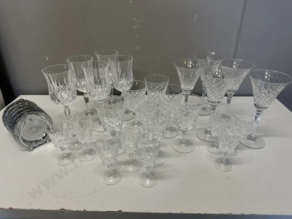 Large Selection of Crystal Glasses Including Silverware Coasters Image 1++