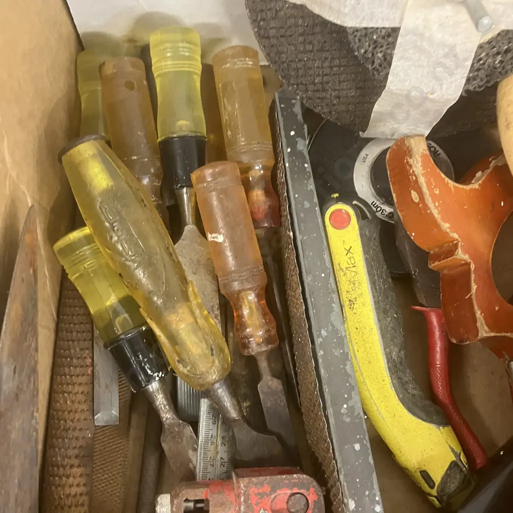 Box lot Assorted Tools & Hardware Etc Image 1++