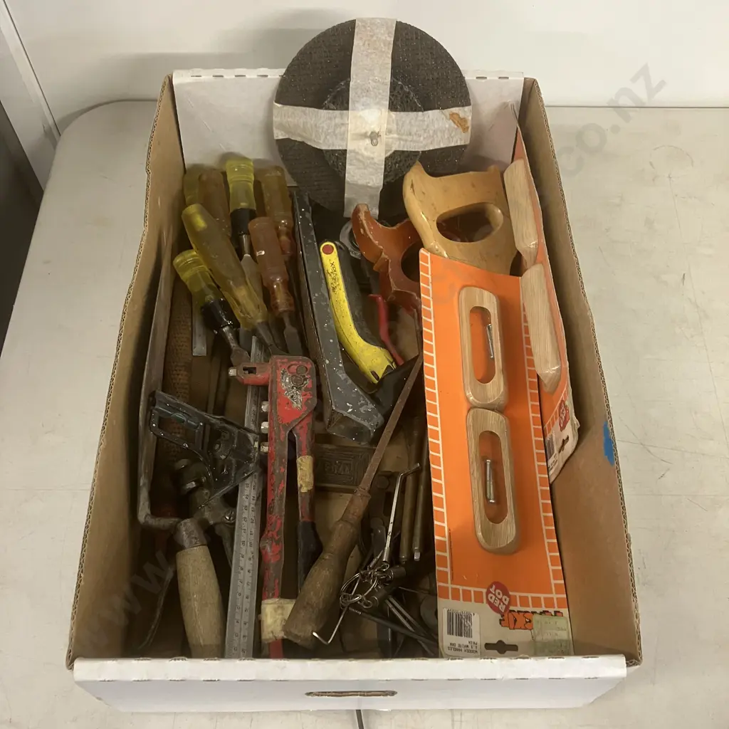 Box lot Assorted Tools & Hardware Etc Image 1++