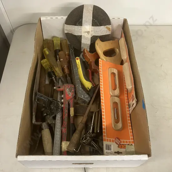 Box lot Assorted Tools & Hardware Etc