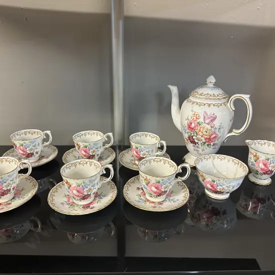 Vintage Crown Staffordshire Demi Tasse Coffee Set 'Englands Bouquet'