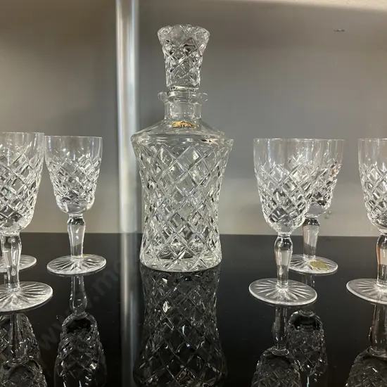 Vintage Astra Crystal Decanter With Six Czechoslovakia Glasses