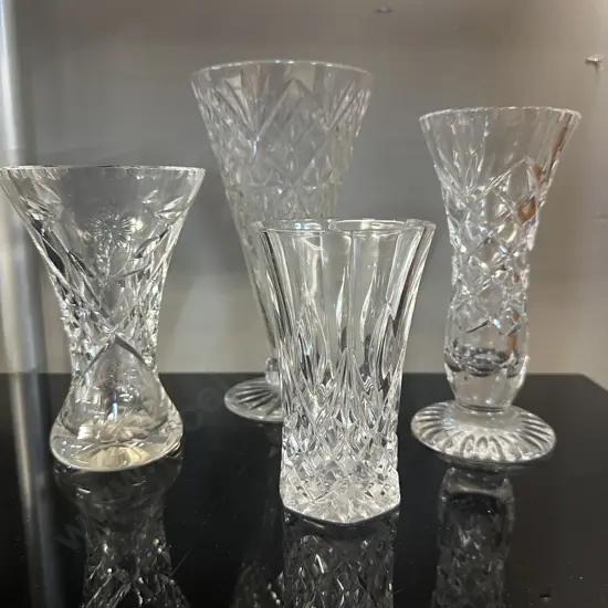 Selection Of Vintage Crystal Vases Including Diamond