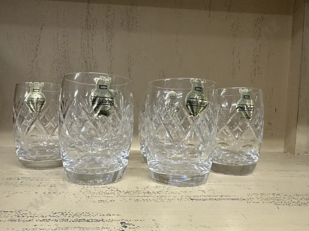 Set Of Six Webb Corbett Crystal Tumblers With Glass Cut Crystal Pattern Image 1++