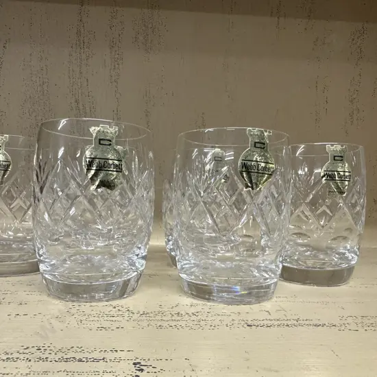 Set Of Six Webb Corbett Crystal Tumblers With Glass Cut Crystal Pattern