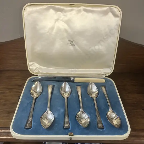 Set of 6 Sterling Silver Grapefruit Spoons, Hallmarked Sheffield 1923, Thomas Bradbury & Sons