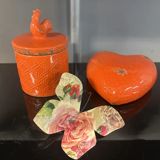 Decorative Decor Lidded Canister, Love Heart & Butterfly Wall Art