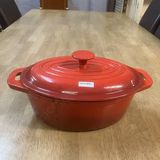 Red Enamel Cast Iron Oval Casserole With Lid - 29cm
