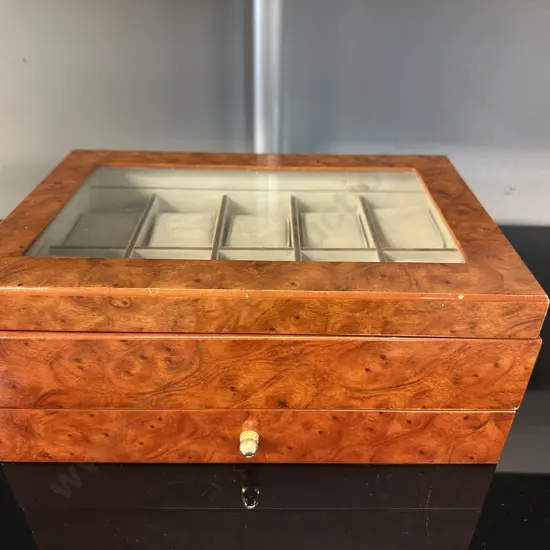 Walnut Look Ten Watch Display Case H12,W30,D20cm. 