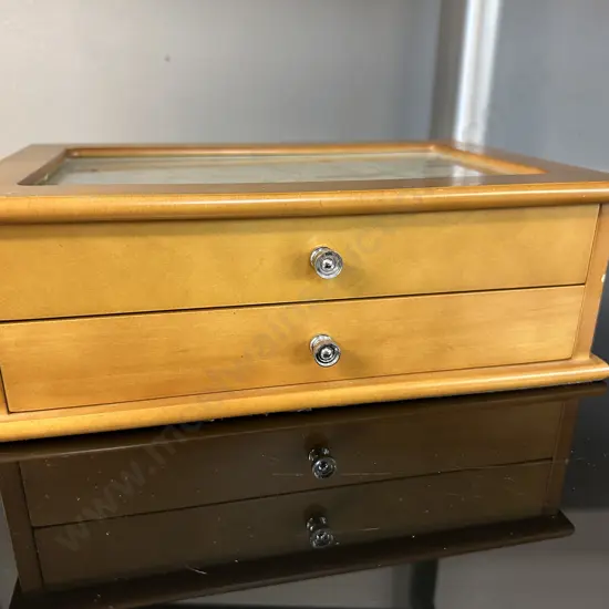 Rimu Look Jewellery Box Two Drawer H10,W30,D20cm.